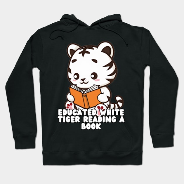 White Tiger Peacefully Reading a Book Hoodie by Via Lactea Design